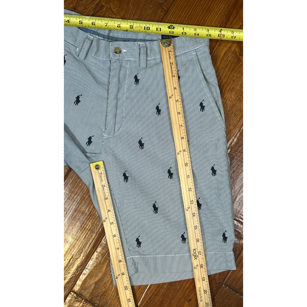Polo Ralph Lauren Mens 30 x 9" Blue White Stripe Cotton Shorts Allover Pony - Picture 6 of 10